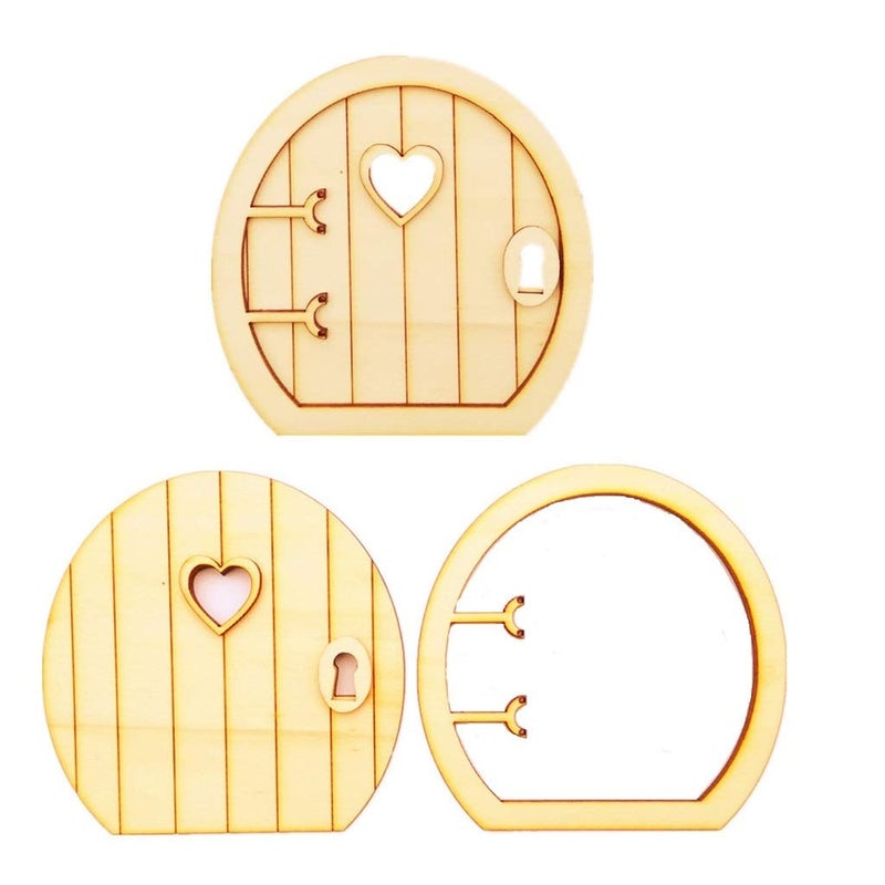 JANOU Wood Fairy Door Miniature DIY Craft Embellishments Wooden Ornaments Decoration Pack 6 Sets - Image 1